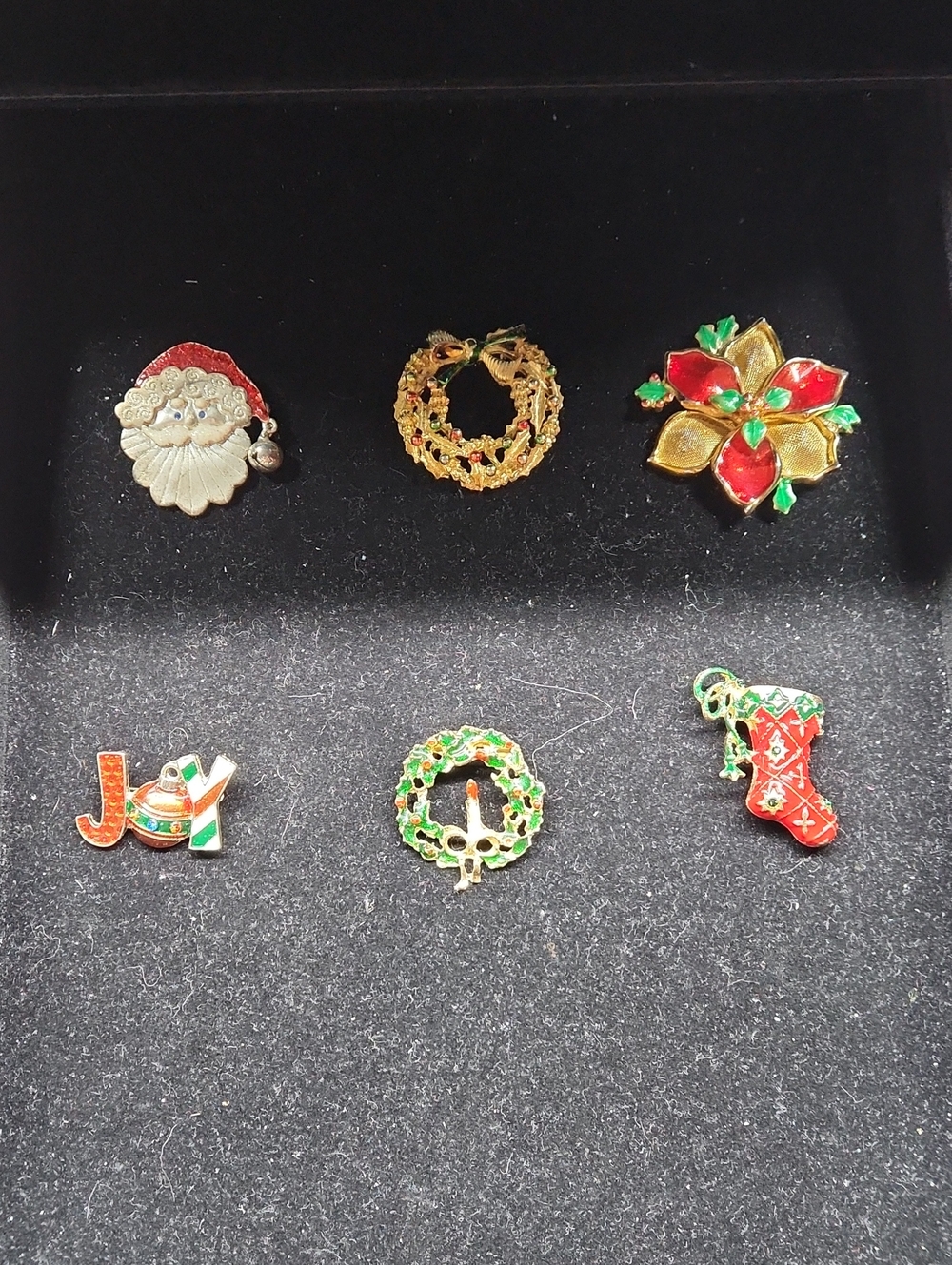 Holiday Enamel Brooch Set - Red, Green & Gold